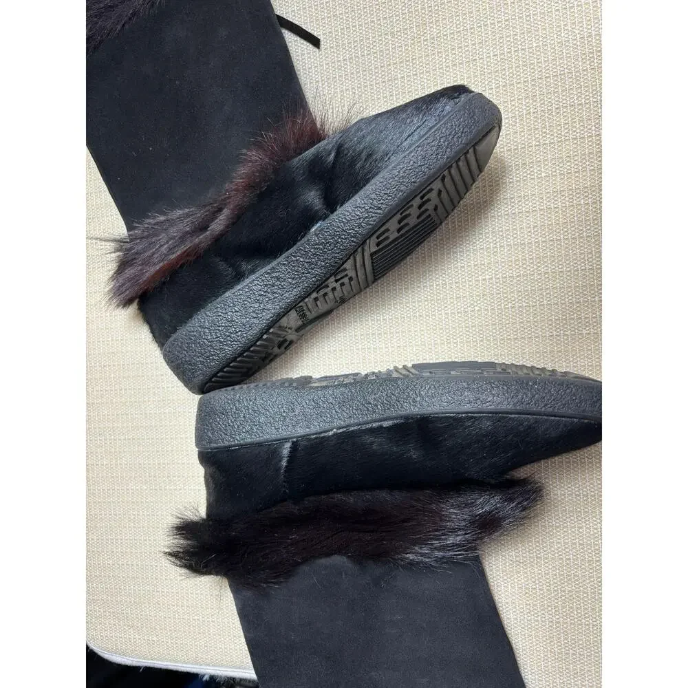 Oscar Sport Alessia Boots Womens 9.5 Black Fur Mid Calf Snow Wedge Winter Italy